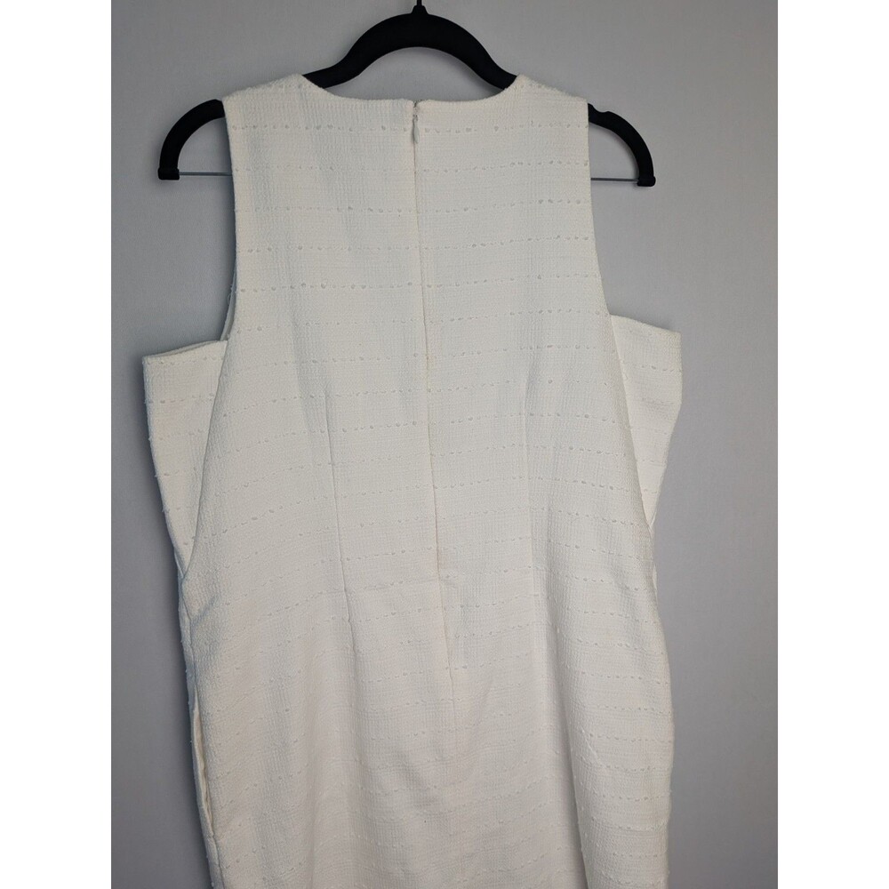Loft Dress Women’s 6 V-Neck White Shift Sleeveless Lined Striped Embroidered - Picture 9 of 16